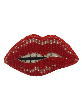 Брошь "Губи закушені, червоний бісер, біла нитка" Ручна робота